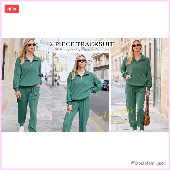 Y2K Tracksuit Set Half Zip Sweatshirt High Waist Sweatpants Lounge Wear - Picture 7 of 8